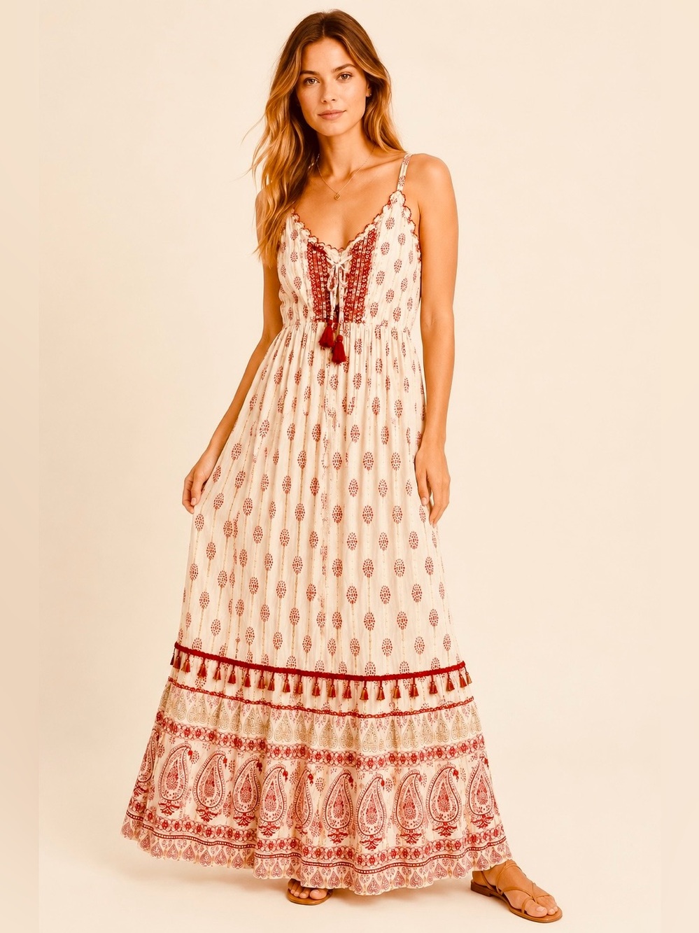 Anthropologie Me 2 Magic Boho Tassel Metallic Maxi Dress XL